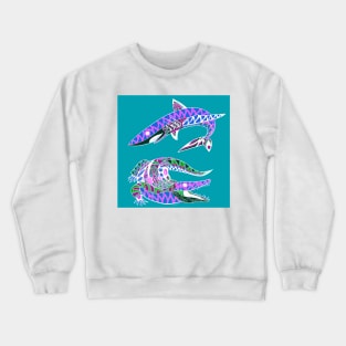 the shark and the crocodile king of the swamp and the ocean ecopop pattern in mayan floral art Crewneck Sweatshirt